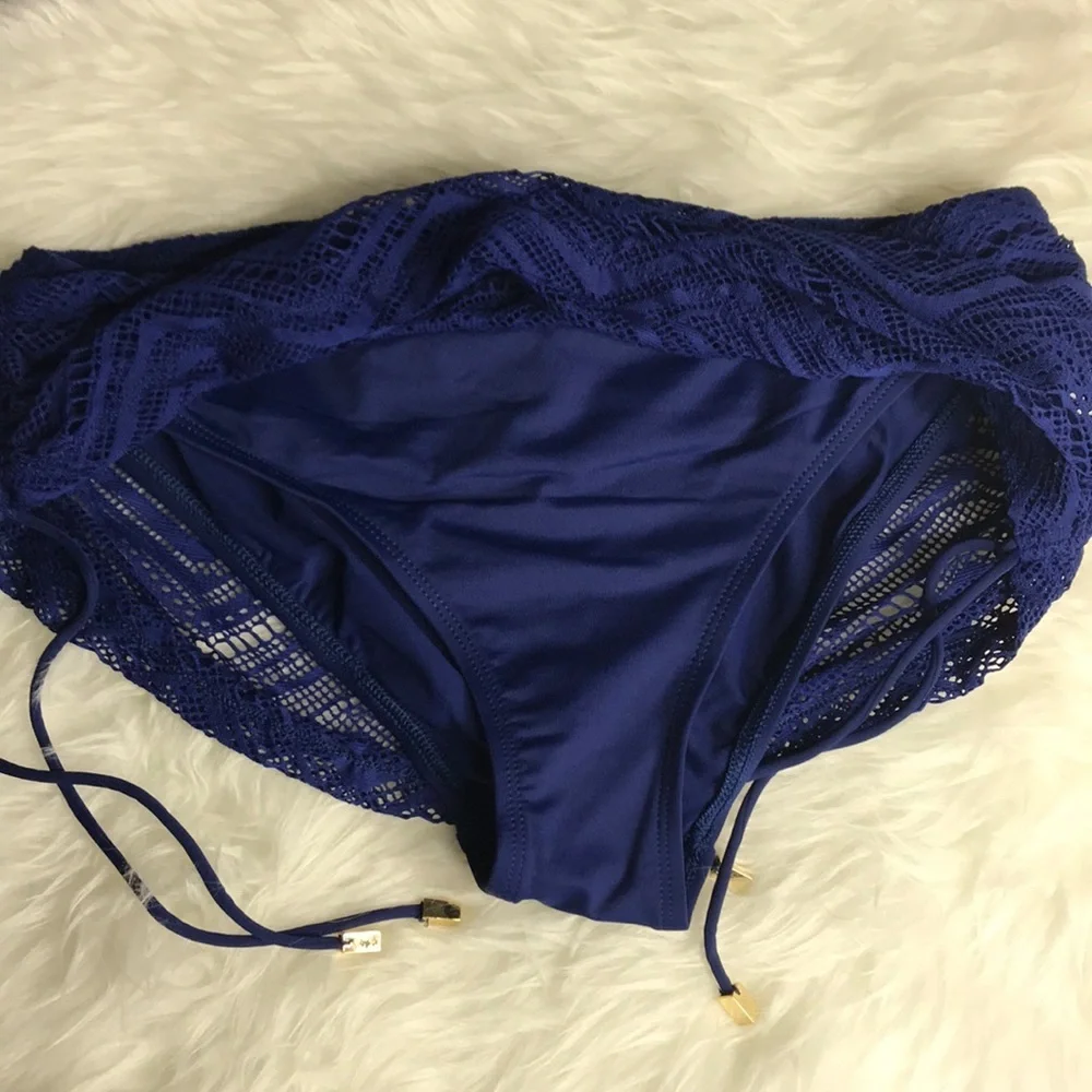 BLEAU ROD BEATTIE Blue Crochet Flyaway Ole Skirt Swim Bottom 8